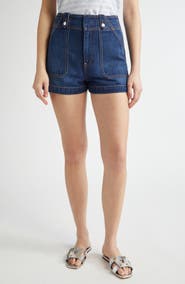 Veronica Beard Graham High Waist Denim Carpenter Shorts