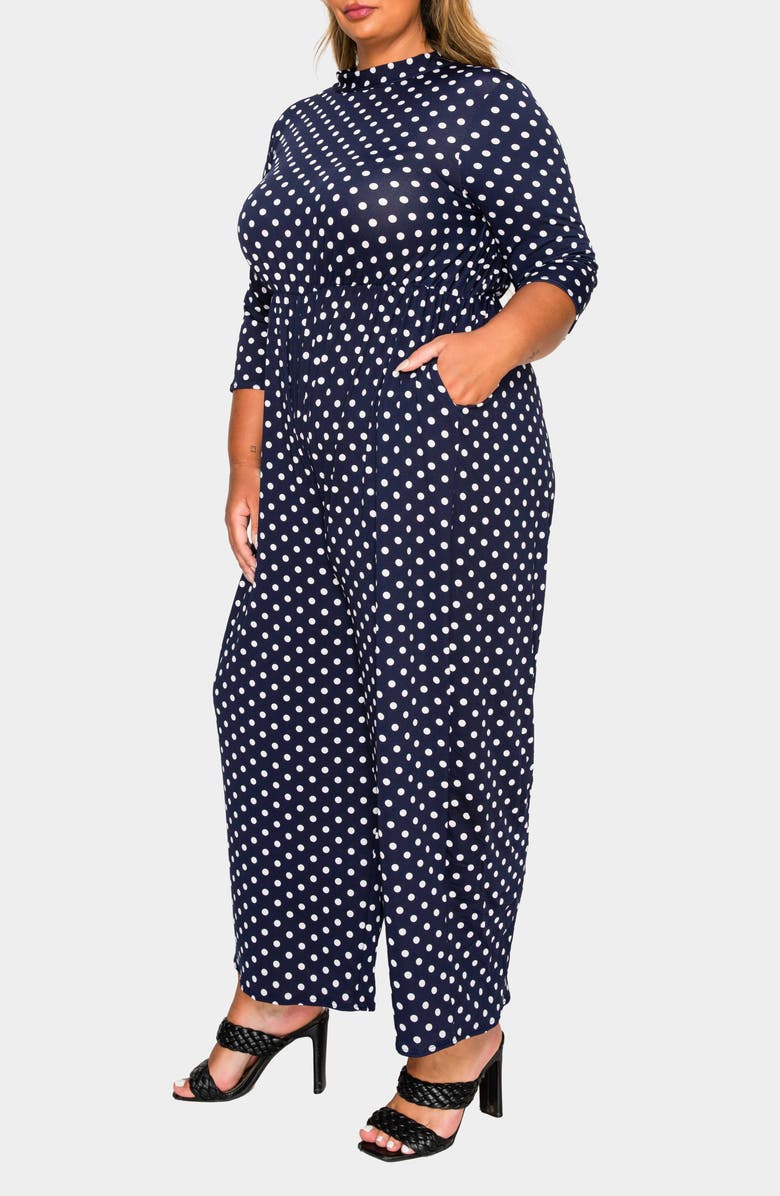 L I V D Lunette Dot Wide Leg Jumpsuit, Alternate, color, Navy White