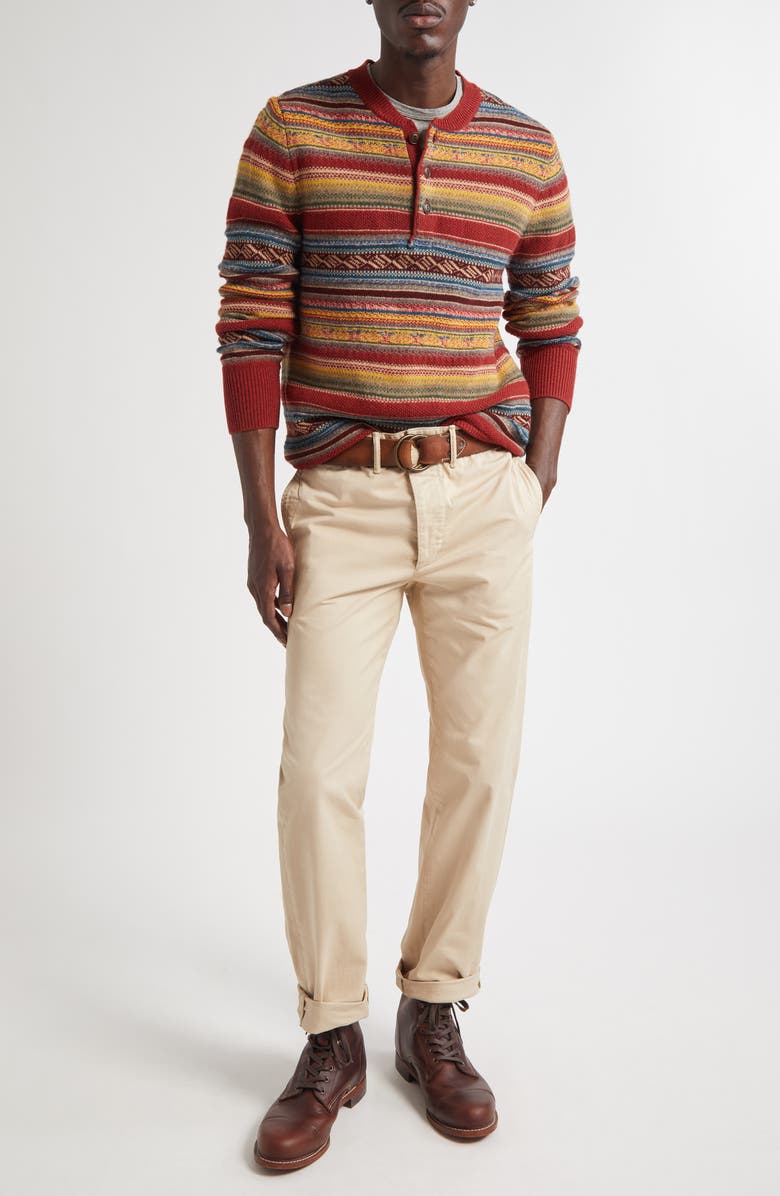 Double RL Stripe Wool Blend Henley Sweater, Alternate, color, Red Blue Multi
