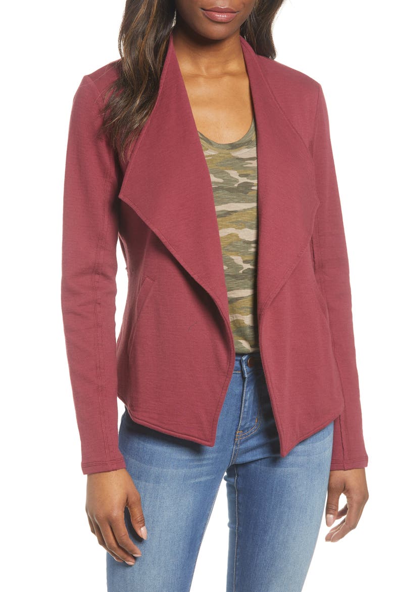 Drape Collar Knit Blazer, Main, color, RED CORDOVAN