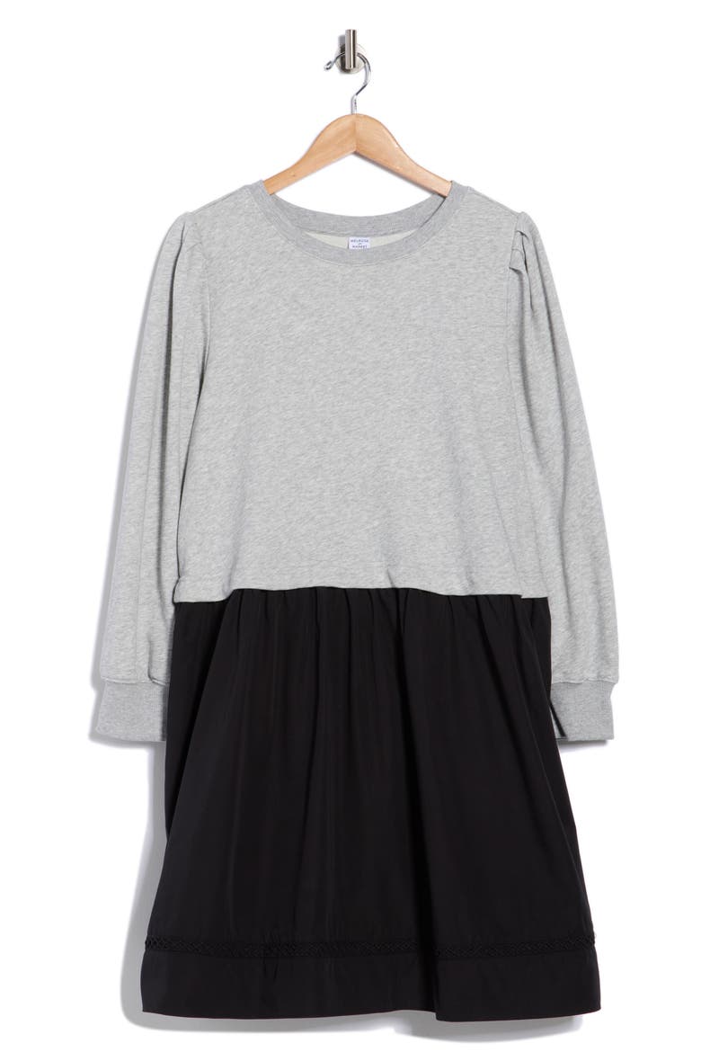 Mixed Media Long Sleeve Dress, Alternate, color, GREY HEATHER COMBO