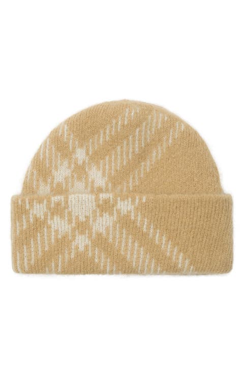 Check Mohair & Wool Blend Beanie