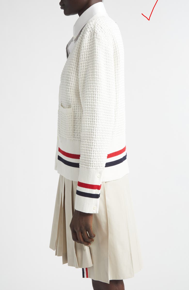 Thom Browne Float Ripple Stitch Cotton Cardigan, Alternate, color, White