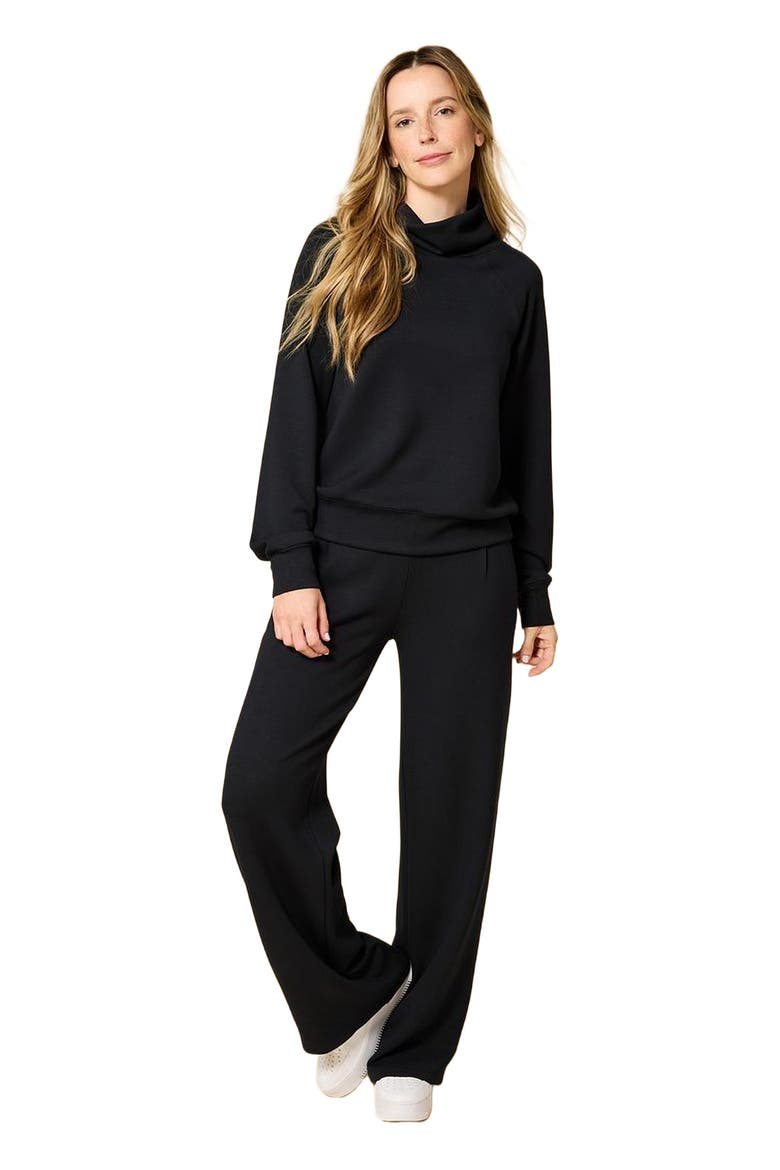 Athleisure Mock Neck and Pleated Pant Set, Main, color, Black