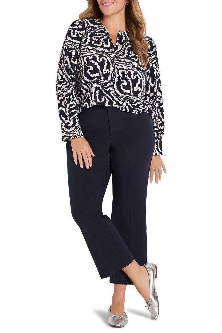 Leaf Print Crepe Top, Alternate, color, INDIGO MULTI