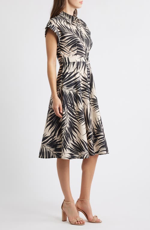Vince Camuto Fern Print Cotton Poplin Midi Shirtdress In Black Sand