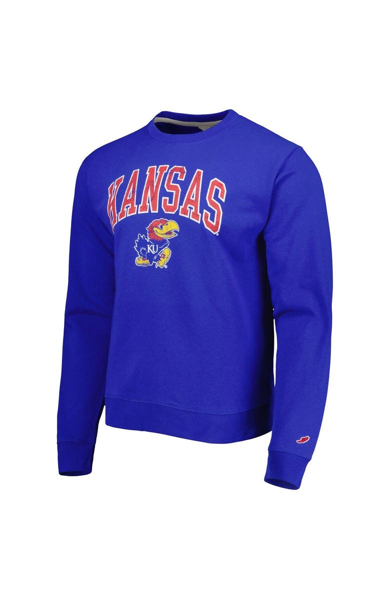 LEAGUE COLLEGIATE WEAR Men's League Collegiate Wear Royal Kansas Jayhawks 1965 Arch Essential Lightweight Pullover Sweatshirt, Alternate, color, Royal