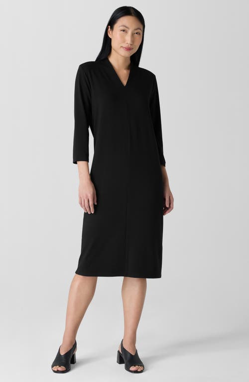 Eileen Fisher Petite 3/4-sleeve Stretch Jersey Shift Dress In Black