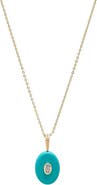 BY ADINA EDEN CZ Oval Bezeled Natural Stone Pendant Necklace