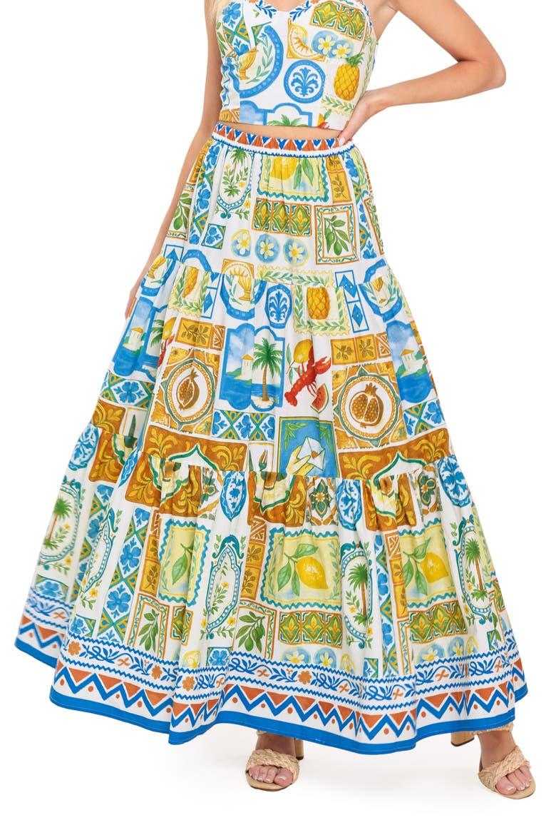 Tiered Maxi Skirt, Main, color, IVORY MULTI