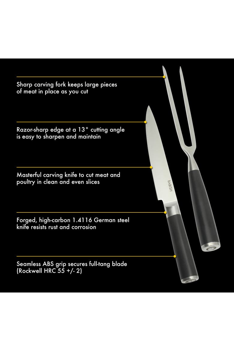 2-Piece Stainless Steel Carving Knife and Fork Set with Ergonomic ABS Handles, Alternate, color, Stainless Steel