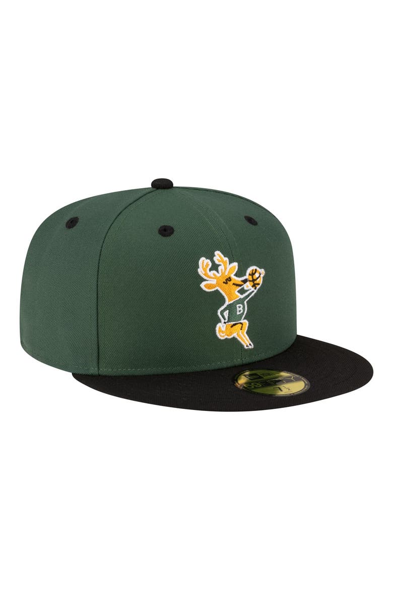 Men's New Era  Hunter Green/Black Milwaukee Bucks 80s Throwback 59FIFTY Fitted Hat, Alternate, color, Hunter Green