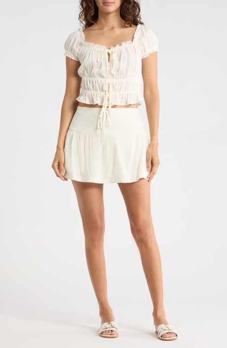 Madden Girl Puff Sleeve Peplum Crop Top & Miniskirt Set