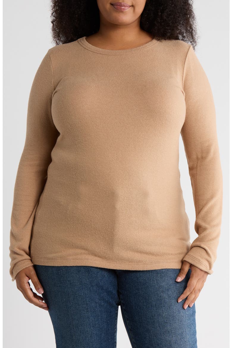 Long Sleeve Brushed Knit Top, Main, color, KHAKI