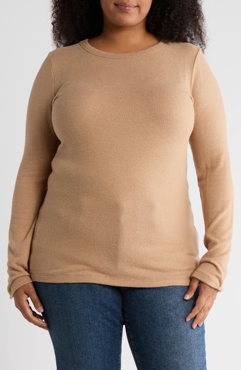 Long Sleeve Brushed Knit Top (Plus)