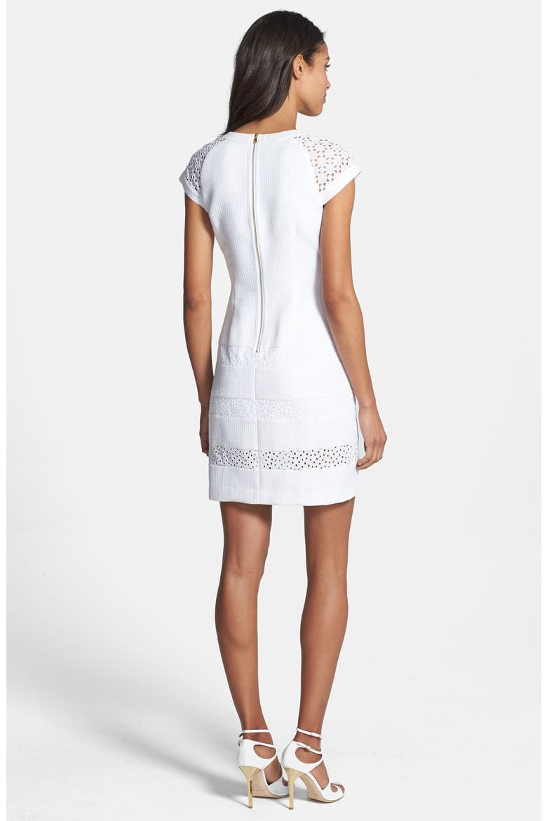 Ivy & Blu Mixed Media Textured Shift Dress, Alternate, color, WHITE