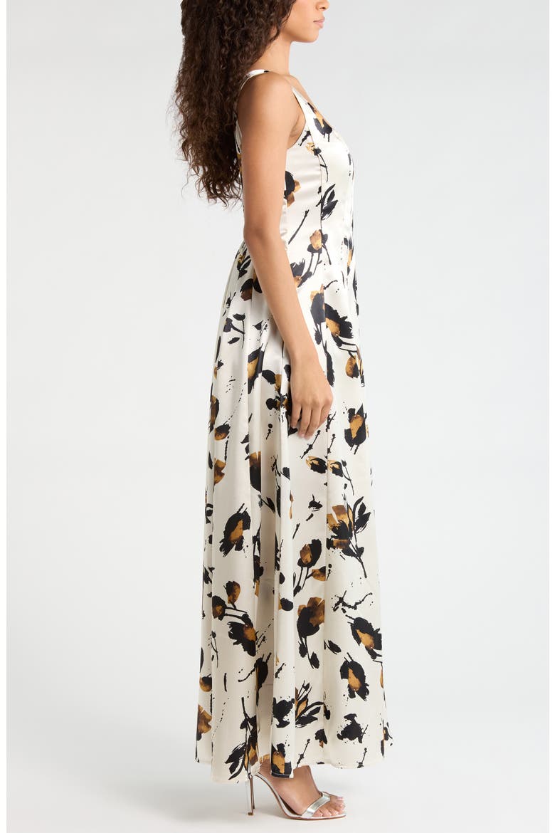 Floral Print Satin Maxi Dress, Alternate, color, BONE MULTI