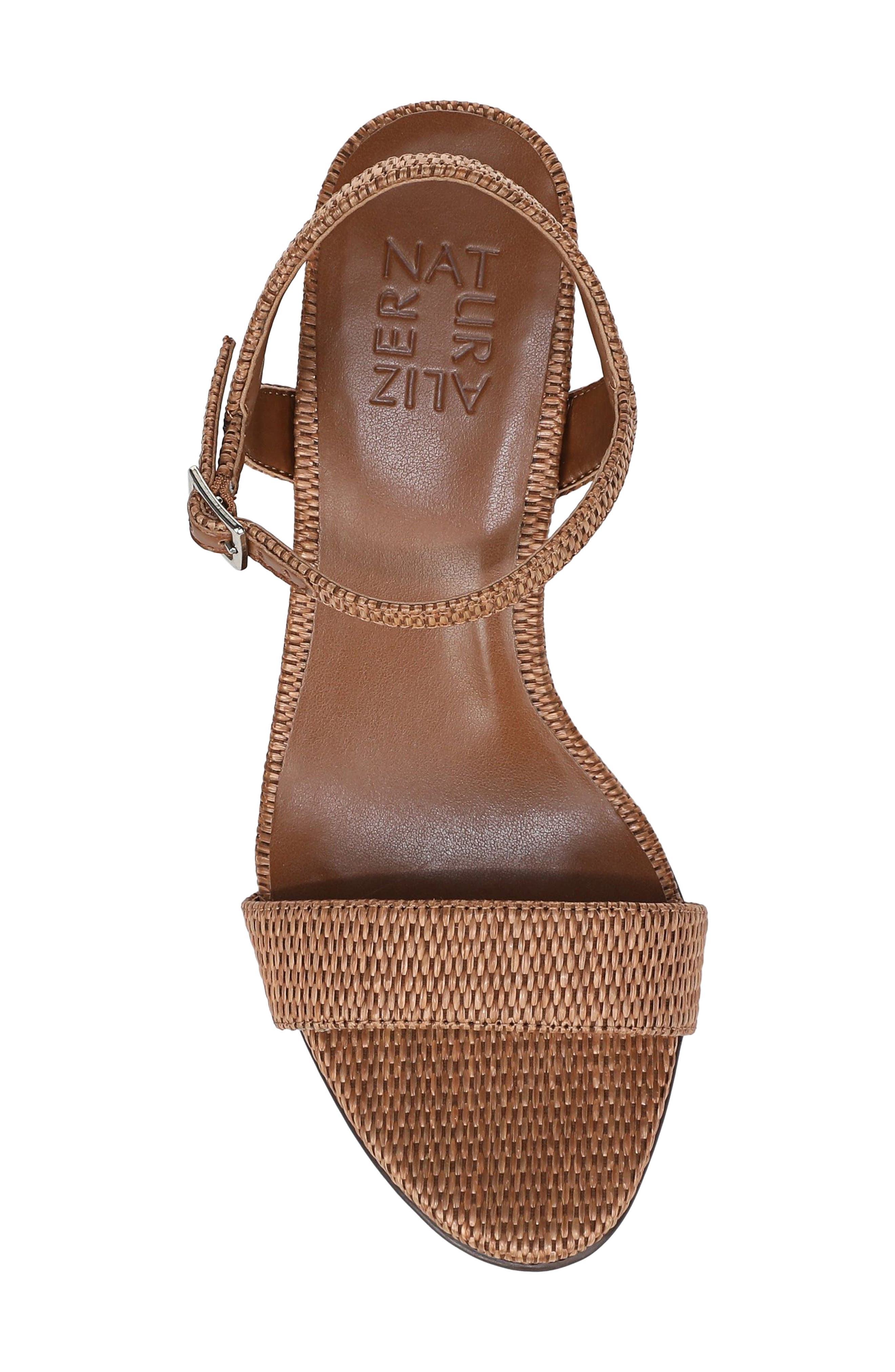 Naturalizer Bristol Block Heel Ankle Strap Sandal, Alternate, color, Walnut Brown Faux Raffia