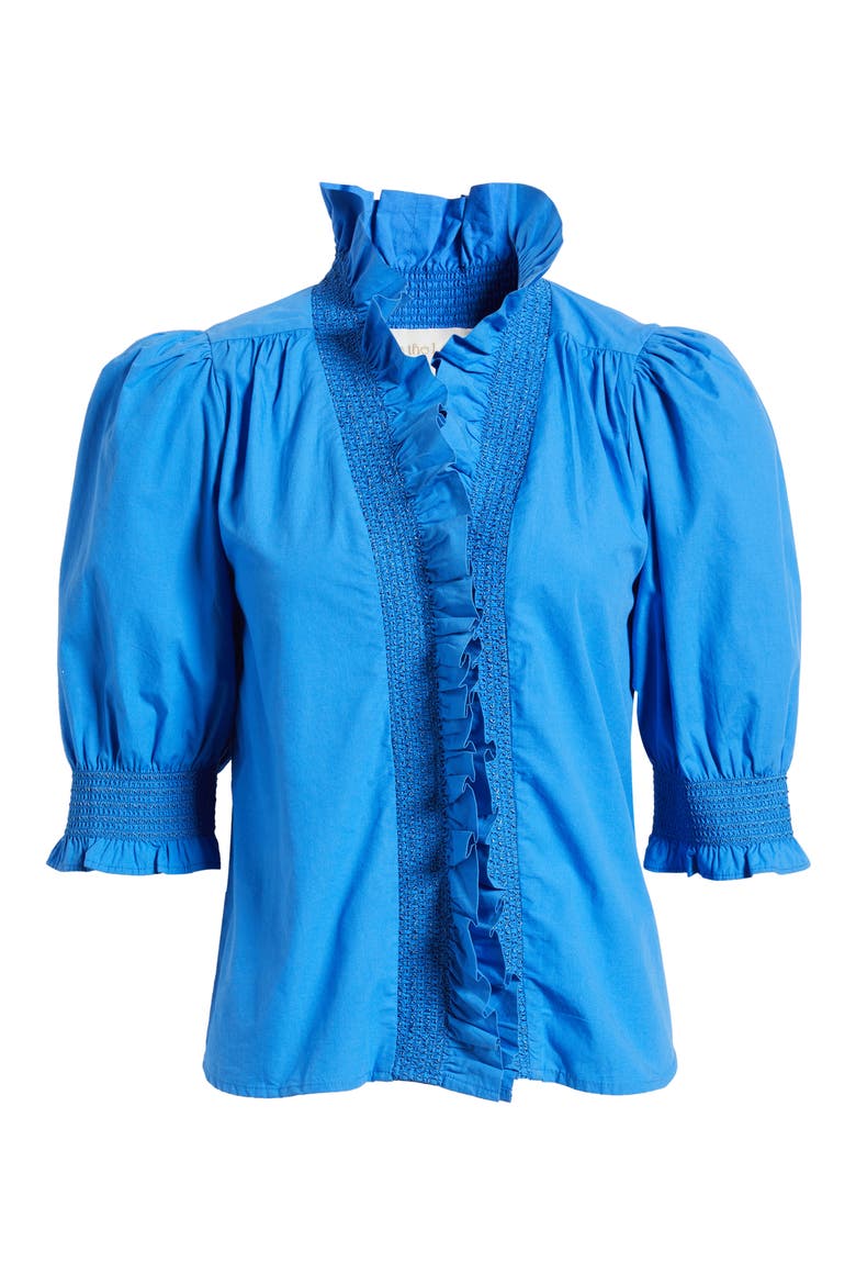 Zuri Ruffle Puff Sleeve Shirt, Alternate, color, PALACE BLUE