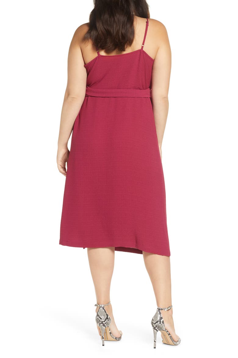 Crepe Wrap Midi Dress, Alternate, color, BURGUNDY PLUM