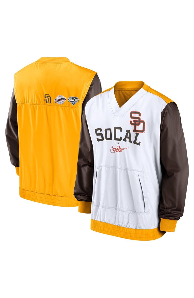 Nike Men's Nike White/Gold San Diego Padres Rewind Warmup V-Neck Pullover Jacket, Main, color, 