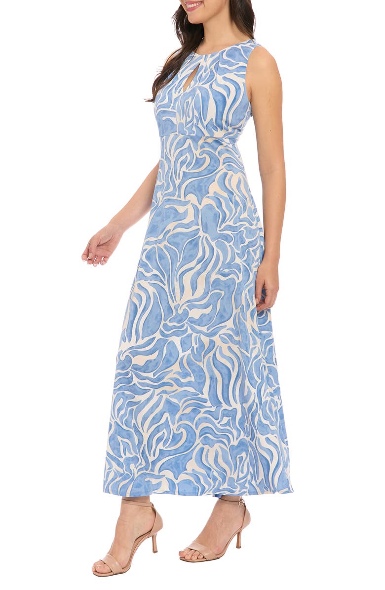 London Times Keyhole Sleeveless Maxi Dress, Alternate, color, Ivory/ Allure Blue