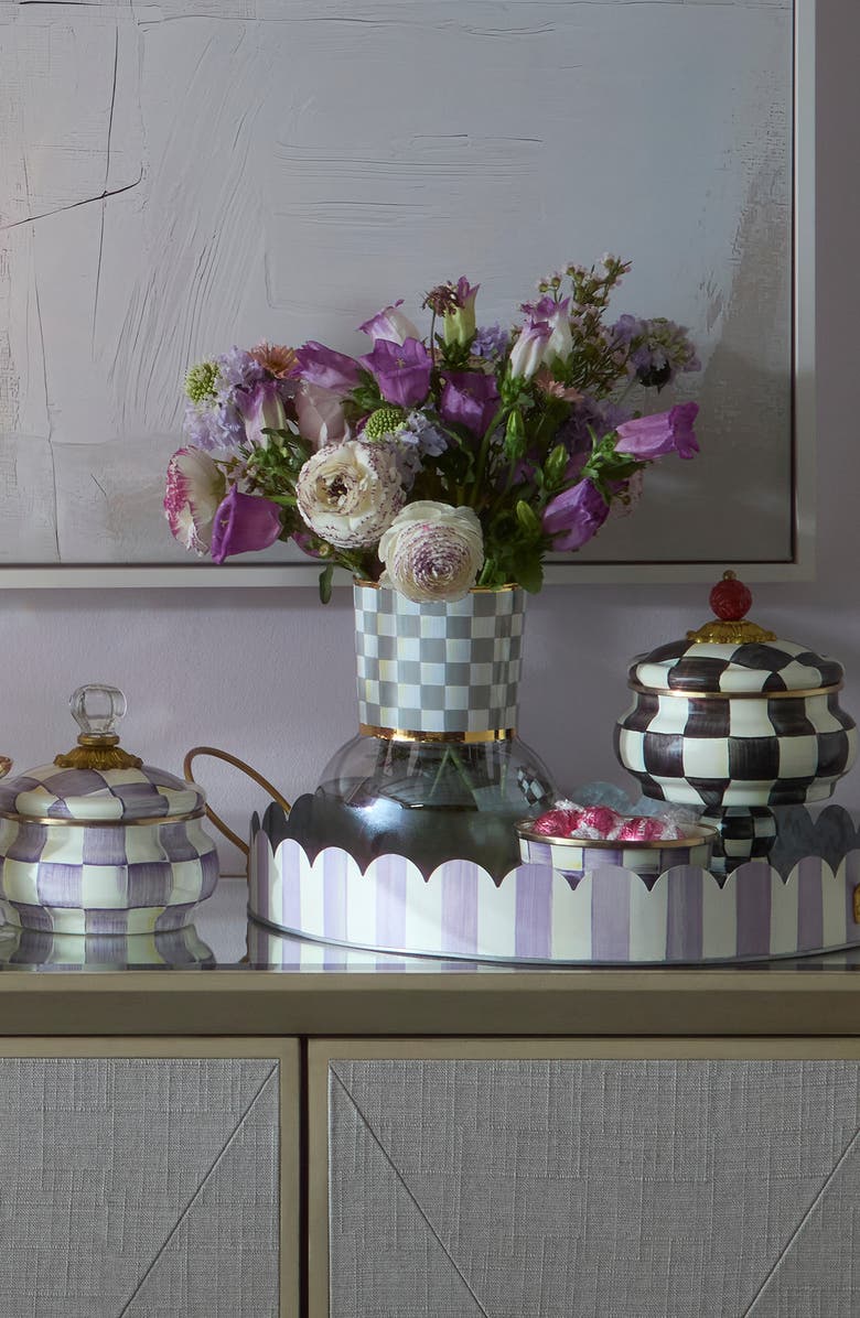 MACKENZIE CHILDS Sterling Check Glass Vase, Alternate, color, Sterling