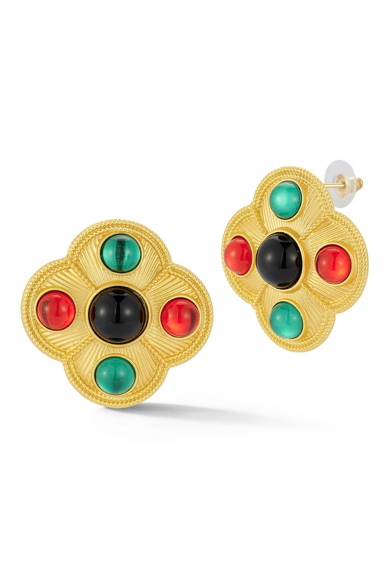 Resin Cabochon Quatrefoil Drop Earrings, Main, color, GOLD