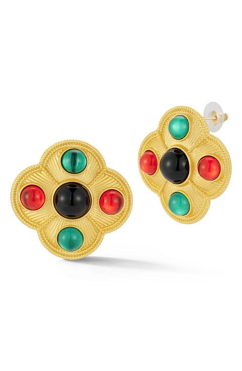 Resin Cabochon Quatrefoil Drop Earrings