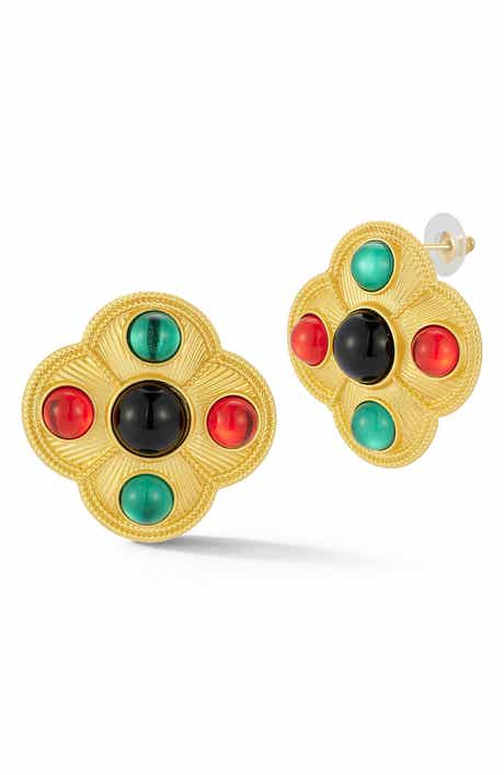 Resin Cabochon Quatrefoil Drop Earrings