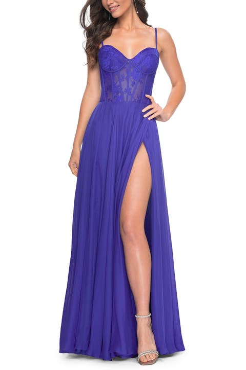 Chiffon and Lace Gown with Bustier Top