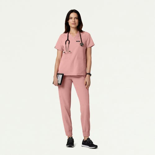 Jaanuu 3-pocket Classic Notched V-neck Scrub Top In Pink