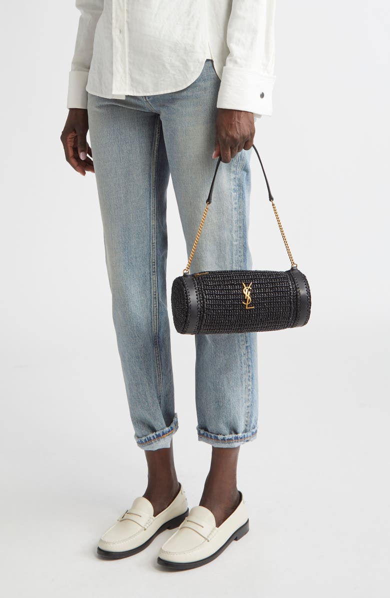 Saint Laurent Small Sade Raffia Tube Bag, Alternate, color,