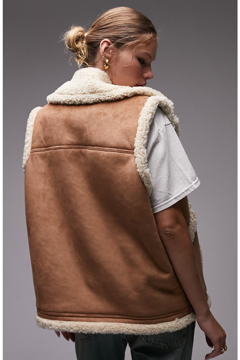 Oversize Faux Shearlling Vest, Alternate, color, TAN