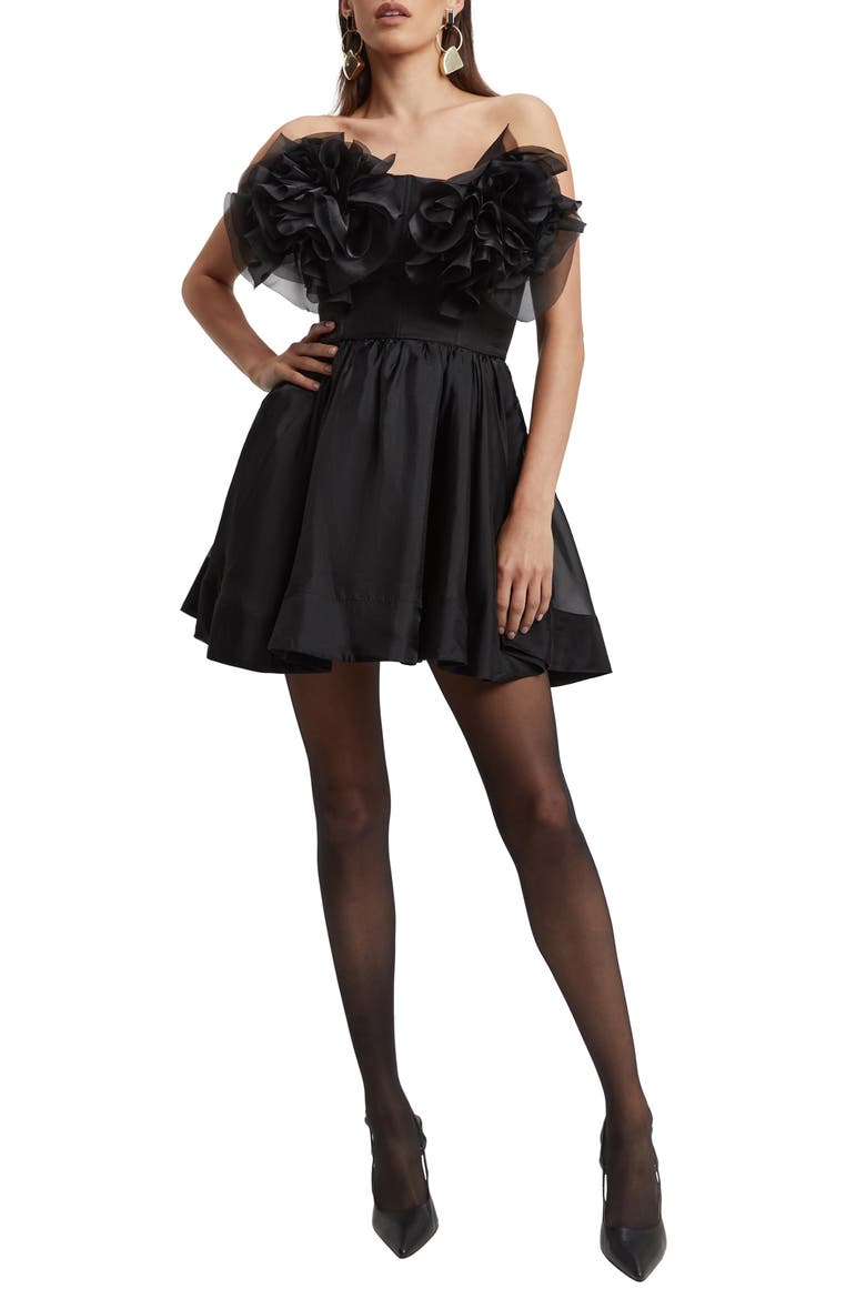 Fleurette Flower Minidress, Main, color, BLACK