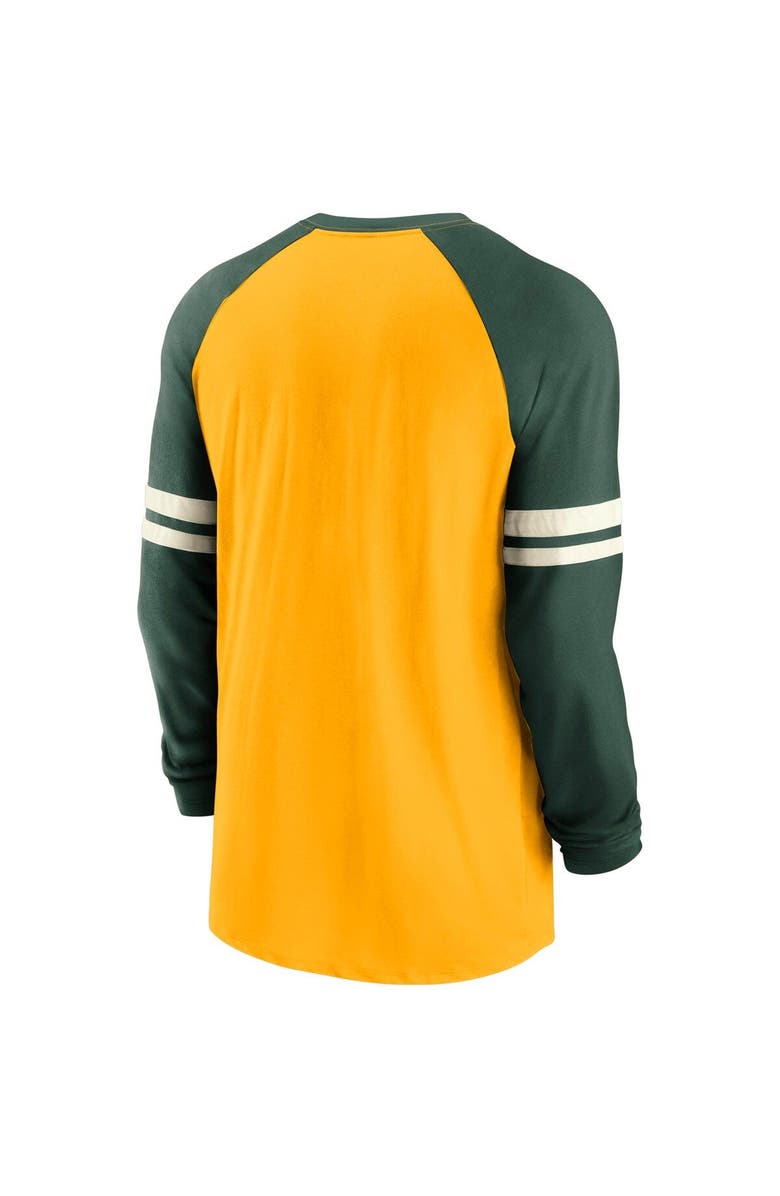 Nike Men's Nike Gold/Green Green Bay Packers Throwback Raglan Long Sleeve T-Shirt, Alternate, color,