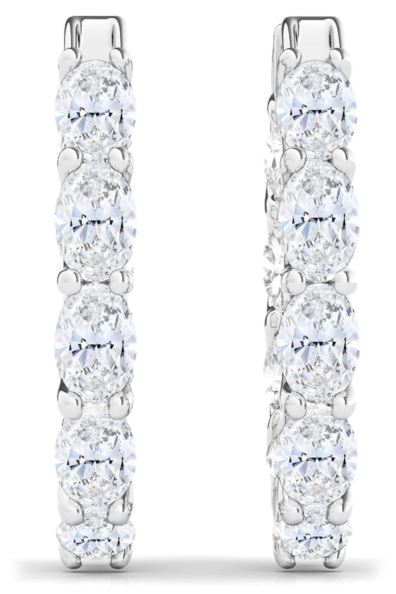 Oval Lab Grown Diamond Inside Out 18K Gold Hoop Earrings, Alternate, color, WHITE GOLD