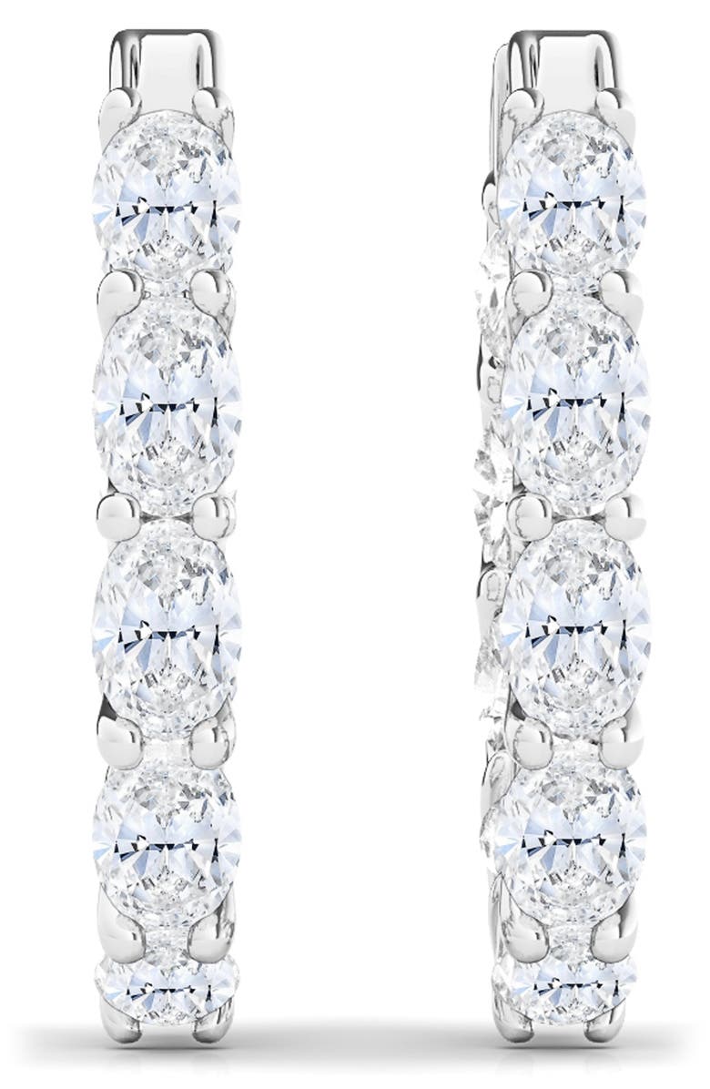 HauteCarat Oval Lab Grown Diamond Inside Out 18K Gold Hoop Earrings, Alternate, color, White Gold