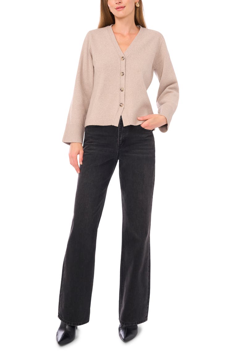 V-Neck Button Front Cardigan, Alternate, color, LIGHT HEATHER TAUPE