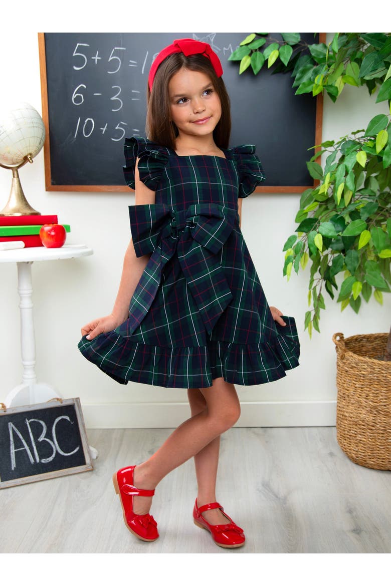 Scholarly Chic Plaid Bow Dress, Alternate, color, Blue