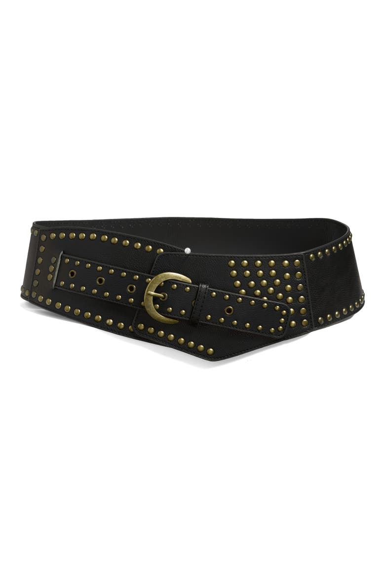 Angular Studded Faux Leather Belt, Main, color, BLACK
