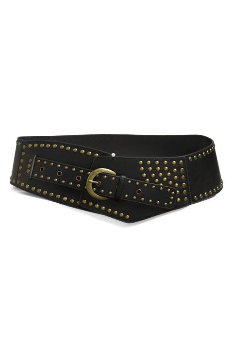 Angular Studded Faux Leather Belt