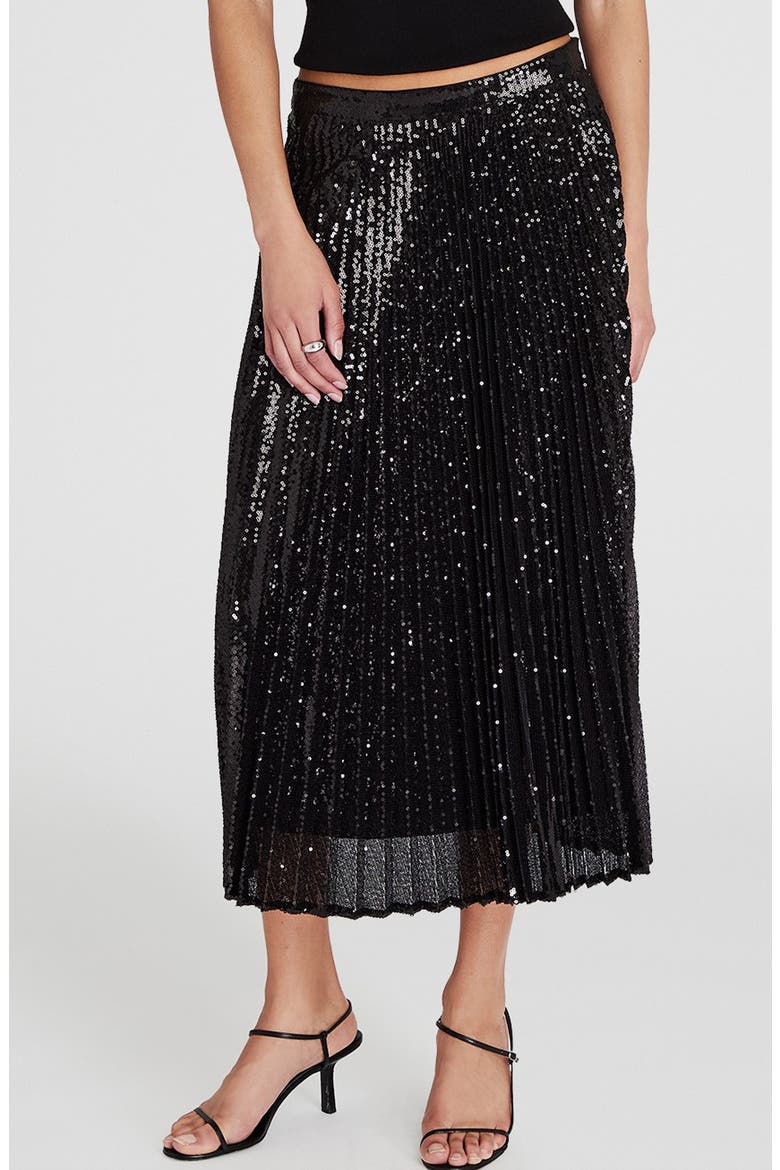 Sequin Pleated Midi Skirt, Main, color, BLACK
