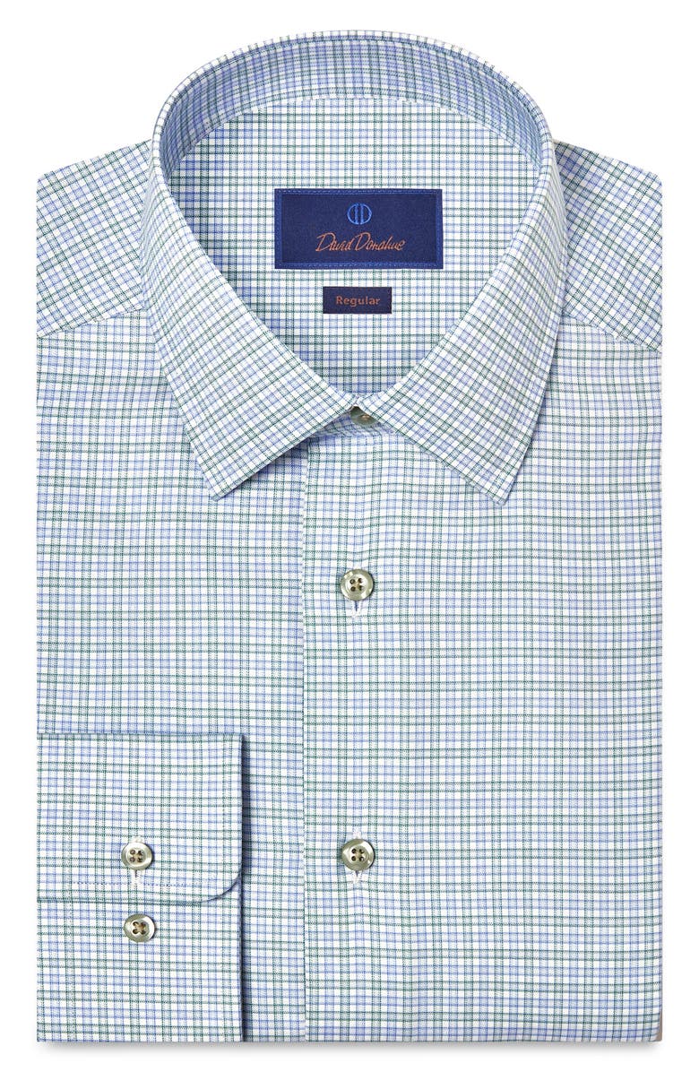 David Donahue Regular Fit Check Cotton Twill Dress Shirt, Main, color, Blue/ Green
