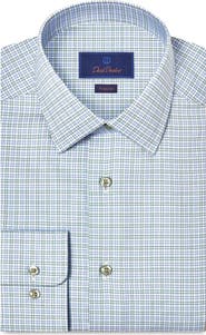 David Donahue Regular Fit Check Cotton Twill Dress Shirt