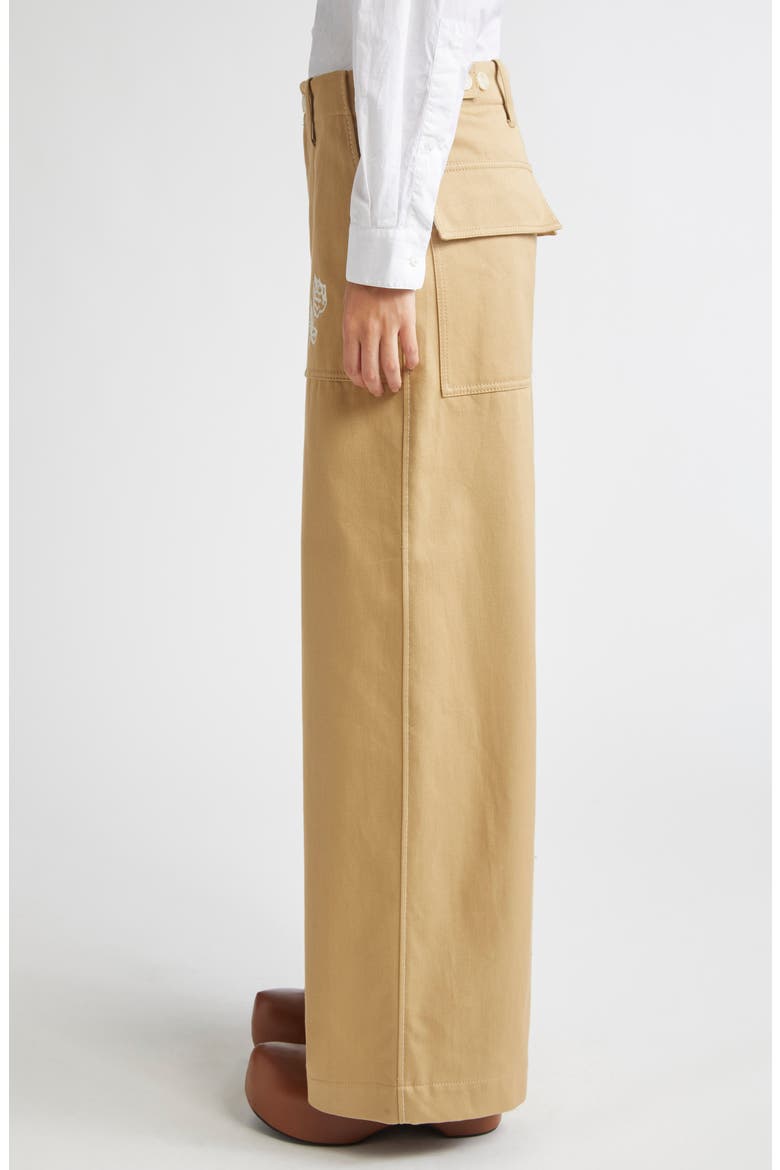 Rose Embroidered Cotton Gabardine Pants, Alternate, color, CEMENT