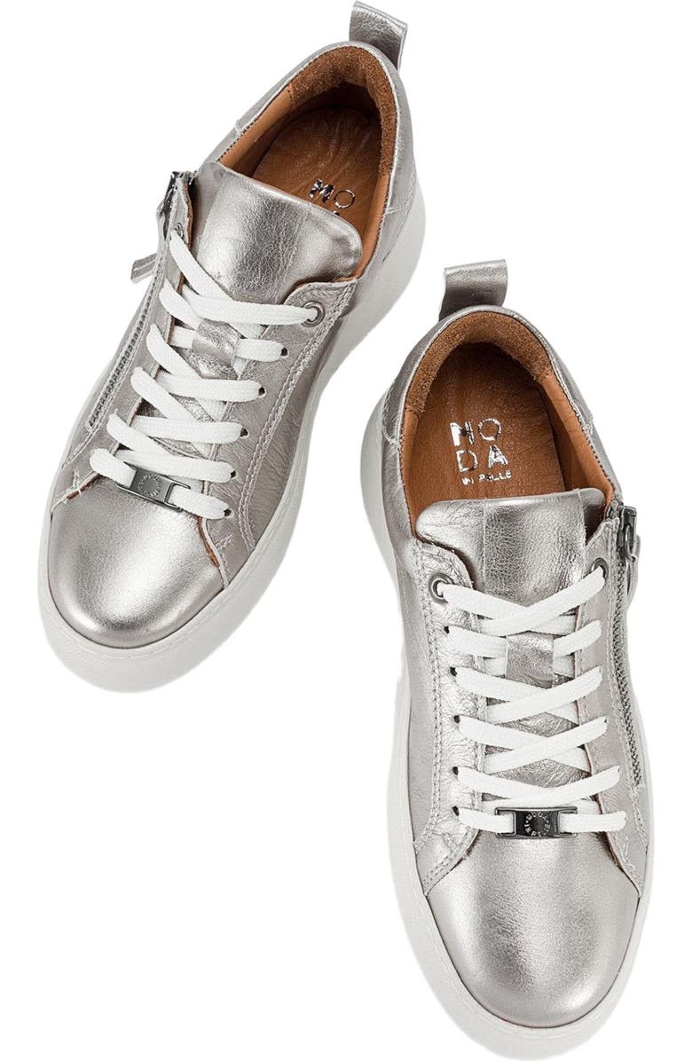 Forever & Always Shoes Allie Leather Zip Sneaker, Alternate, color, Silver Leather