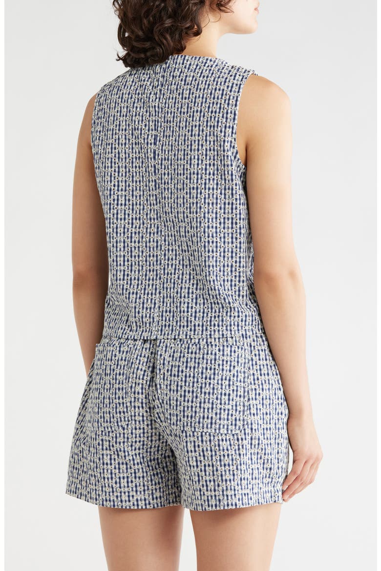 Socialize Eyelet Tie Hem Tank, Alternate, color, NAVY BLUE CHECK EYELET