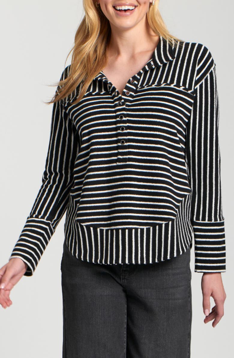 APNY Faux Leather Henley Top, Main, color, Black/Off White