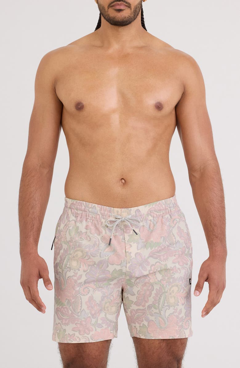 SAXX Sea to Shore 2N1 6-Inch Volley Swim Trunks, Main, color, Wild Paisley-Cream